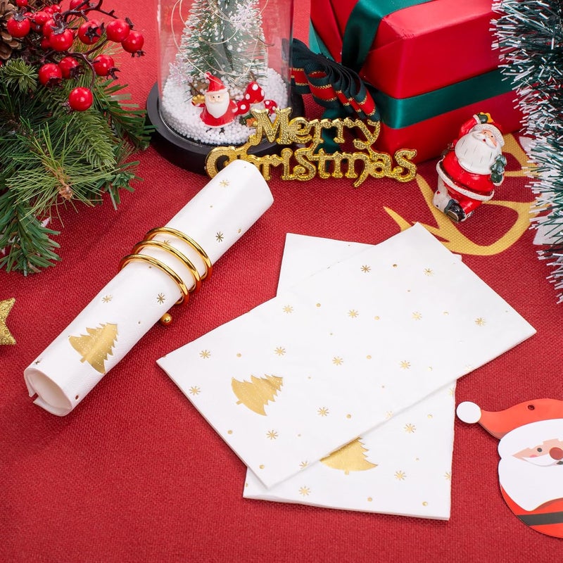 WDF 100Pack Gold Christmas Napkins Disposable - 3ply Christmas Tree Paper Napkins, Premium Quality Disposable Gold, Party Dinner for Tableware Decor - Image 4